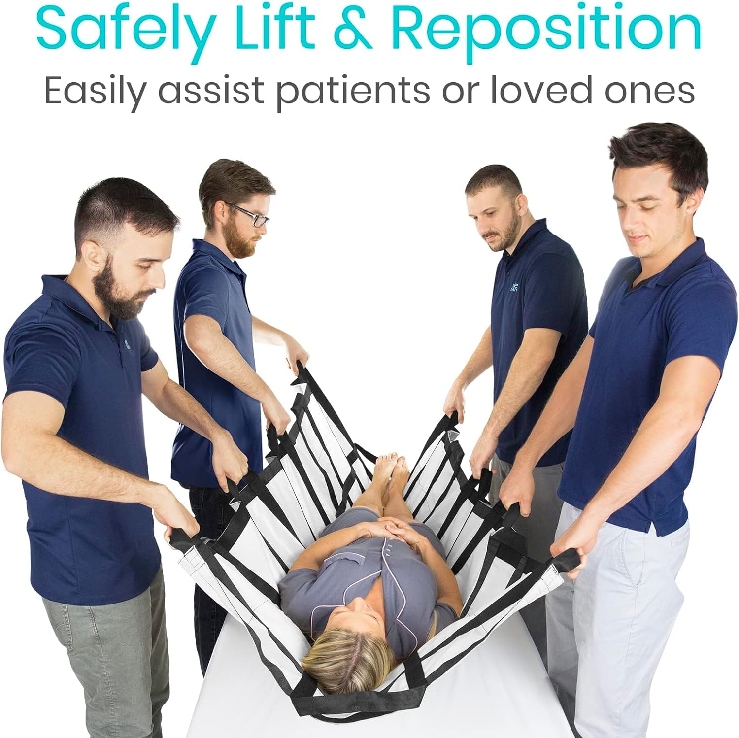 Vive Transfer Blanket with Handles 77” x 38.5” - Bed Positioning Pad, Straps - Reusable, Washable Patient Lifting Device Body Lift, Turning, Sliding Moving - Caregiver, Family Aid, Bedridden, Elderly