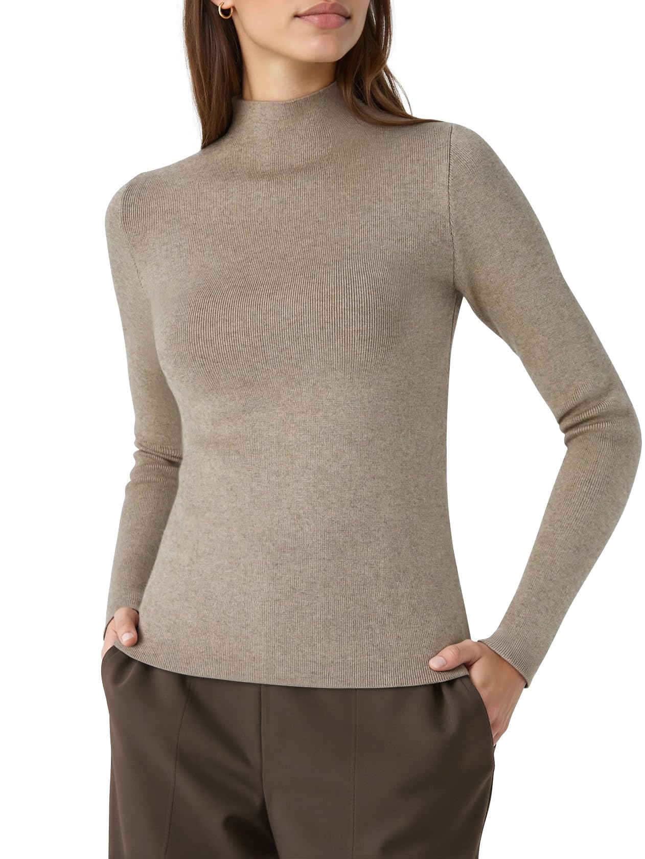OQQ Womens Sweaters Mock Neck Long Sleeve Wool Skinny Work Pullover Sweaters