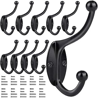 GlazieVault Black Coat Hooks for Wall - Stainless Steel Clothes Rack (Pack of 10) - Heavy Duty Wall Mounted Coat Hooks for...