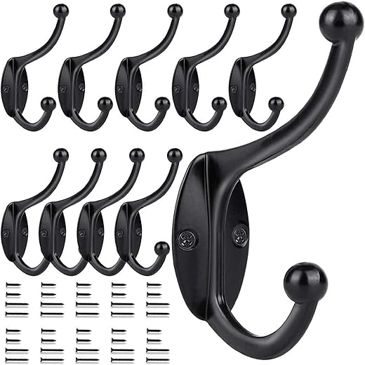 GlazieVault Black Wall Mounted Coat Hooks - Zinc Alloy Coat Racks (Pack of 10) - Heavy Duty Wall Mounted Coat Hooks - Premium Design Rustproof Door Hooks for Hanging