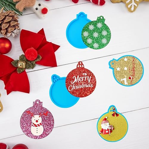 Miniatura 6 de 8 moldes de resina de silicona de 2 estilos de forma redonda colgantes de epoxi moldes para adornos de árbol de Navidad, manualidades, fabricación