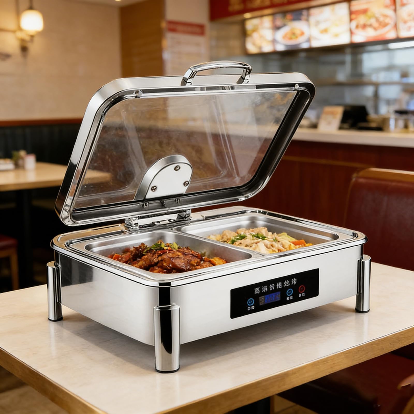 Calentador eléctrico de alimentos con pantalla táctil, acero inoxidable, temperatura ajustable, fácil de limpiar, calentamiento rápido, aislante, ideal para cenas, fiestas, camping
