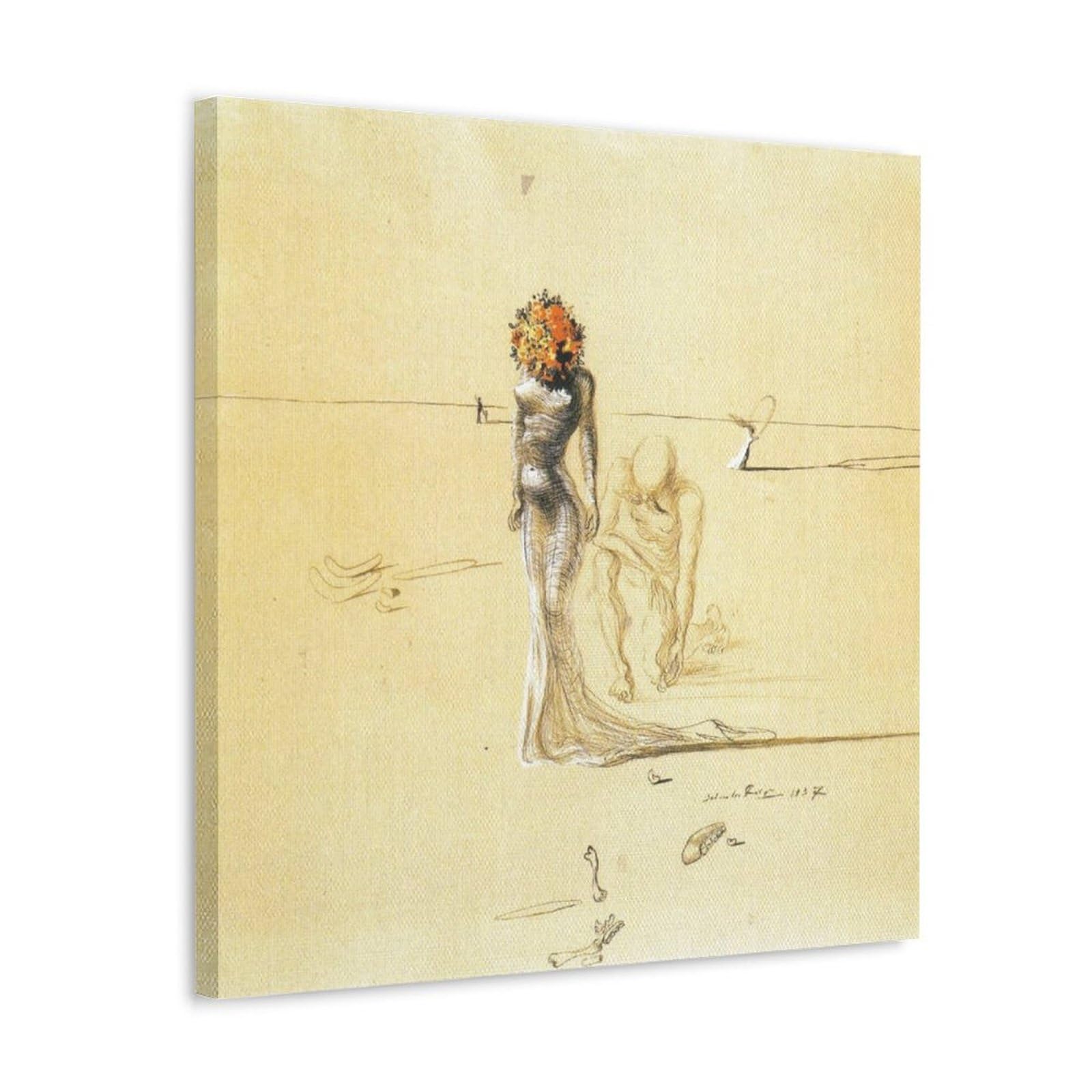 Female Figure with Head of Flowers By Salvador Dalí Painter Artwork Poster Wall Art Picture Painting Canvas Prints Artworks Bedroom Living Room Decor 16x16inch(40x40cm)