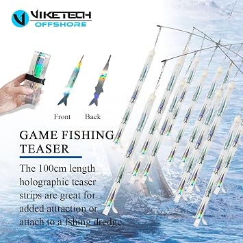 VIKETECH Fishing Dredge Teaser Stainless Spreader Bar Holographic Fish Strips Assembly Offshore Big Game Fishing for Marlin Tuna Included Mesh Bag