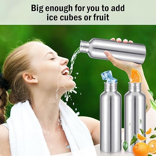 Miniatura 4 de Paquete de 4 botellas de agua deportivas de acero inoxidable de una sola pared sin aislamiento de 34 onzas con asa, botella de agua de acero