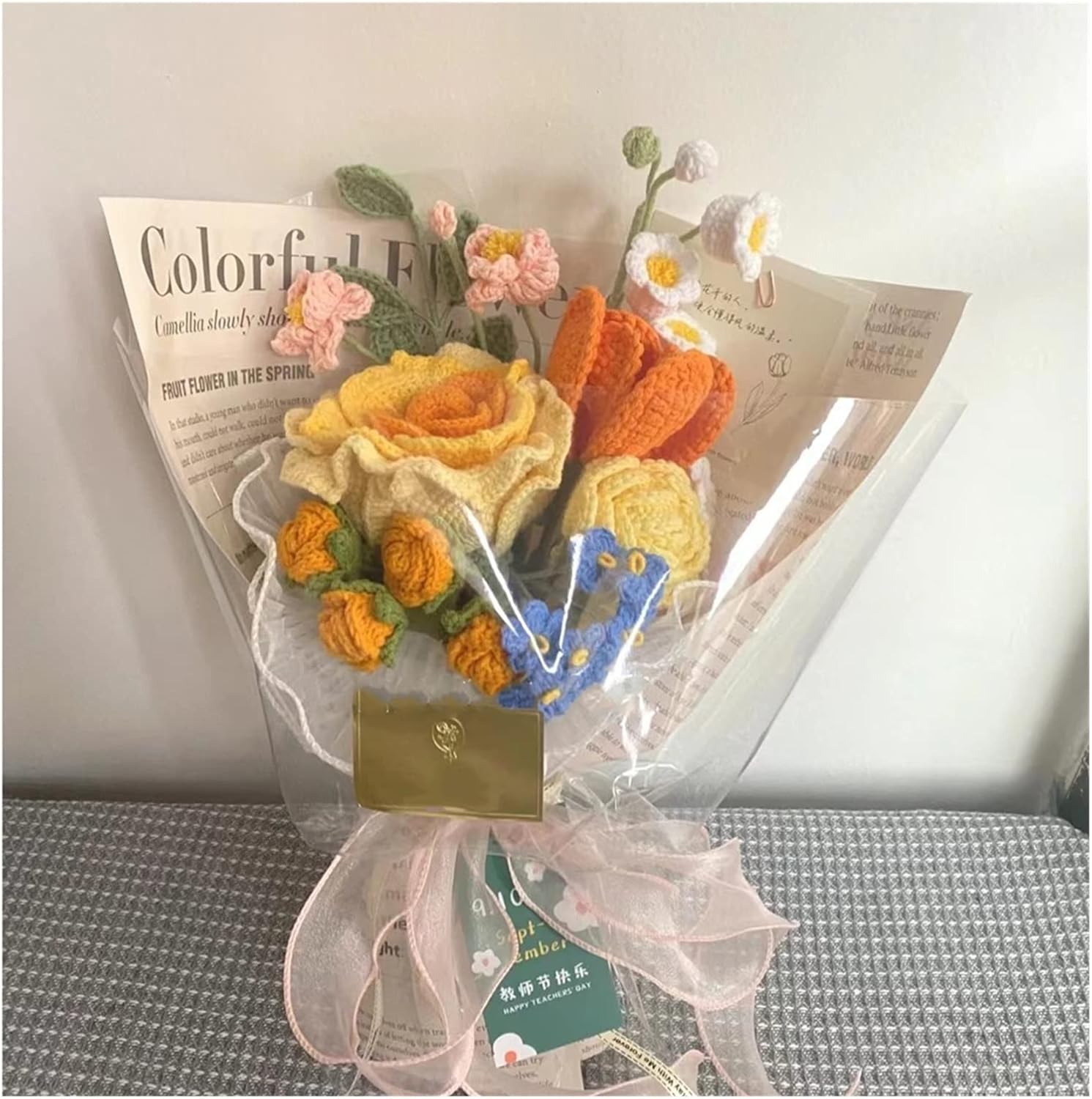 Rose Hand-Knitted Bouquet of Homemade Hand-Woven Wool Finished Birthday Gift for Girlfriend (Color : E, Size : 1)