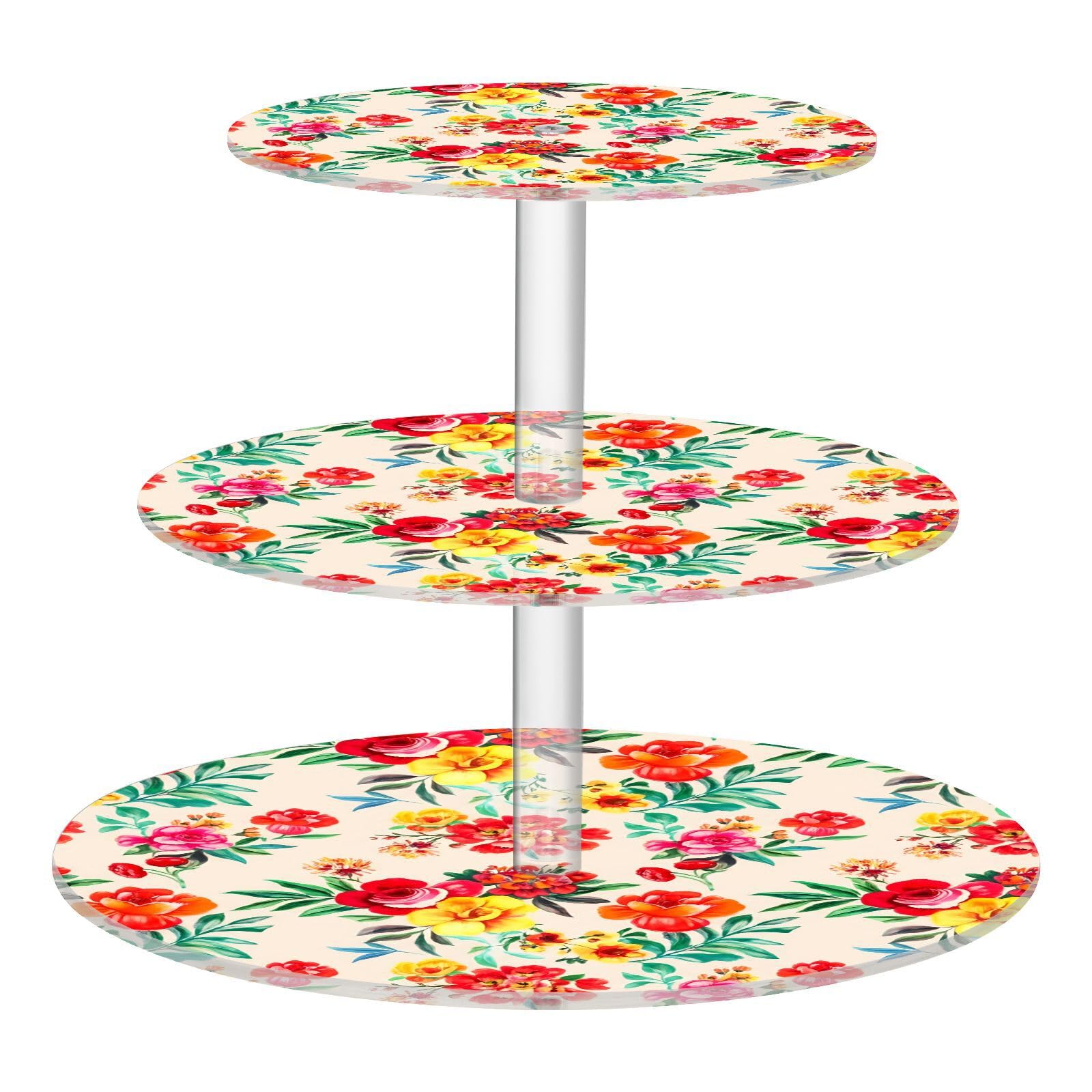 Nander 3 Tier Cupcake Stand,Colorful Watercolor Floral Large Cupcake Tower Display, Round Cupcake Holder, Acrylic Dessert Stand, Pastry Display Tree for Party, Wedding, Baby Shower