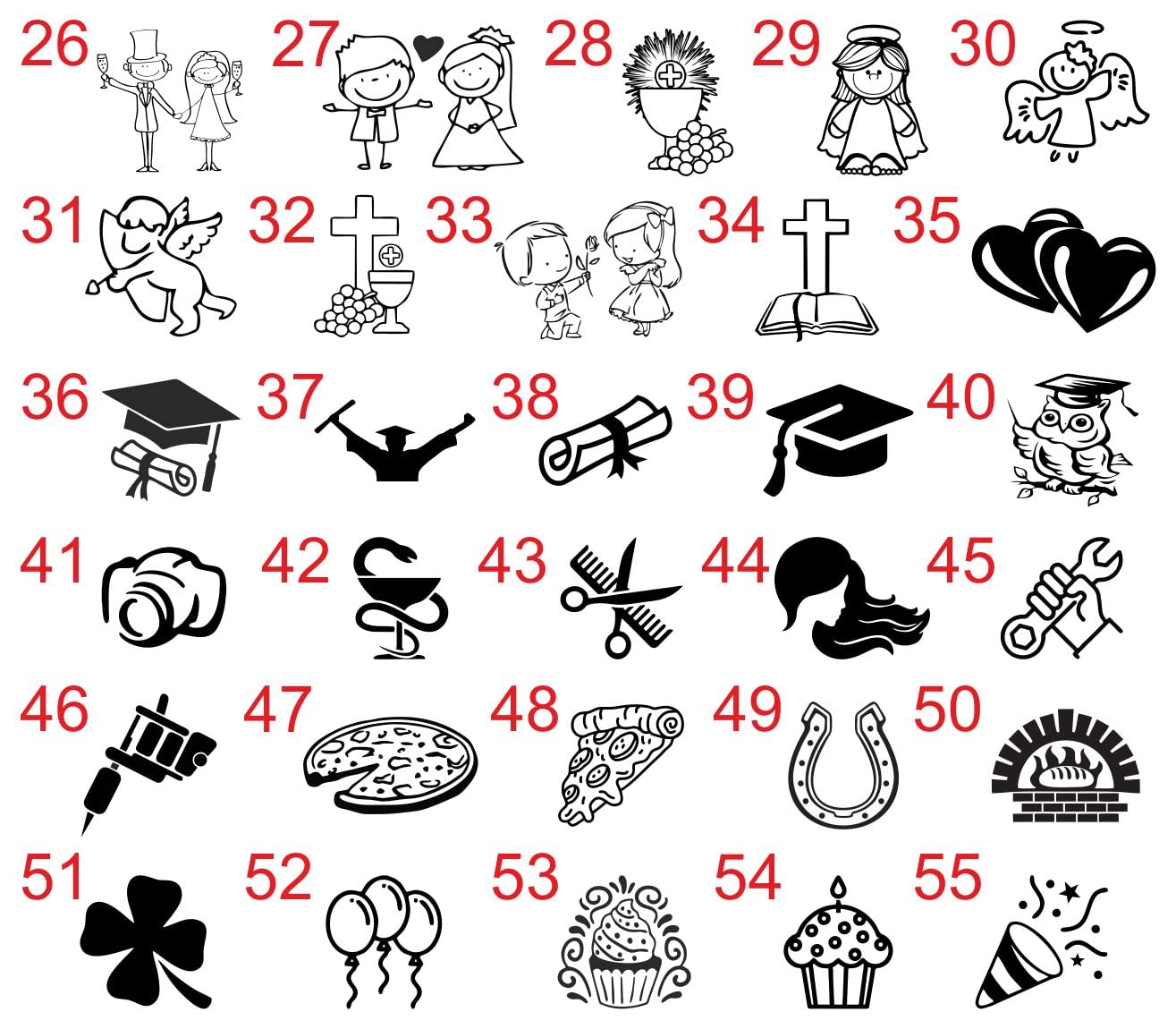 50 Stück personalisierte Metall kugelschreiber mit gravur - Für verschiedene Umstände - Hochzeitsgeschenke für Gäste Geburtstag Kommunion Taufe - 55 grafische Symbole zur Auswahl - dunkelgraue Farbe