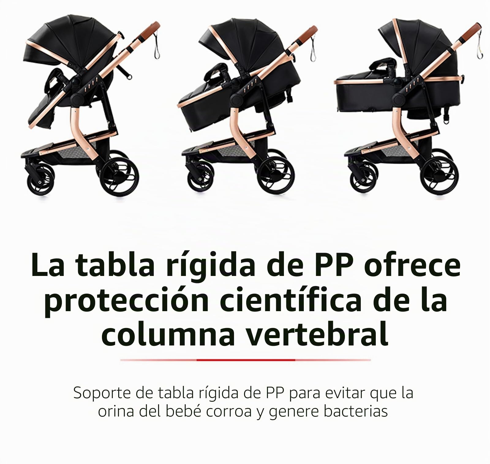 Nine point nine Cuero PU Carrito Bebe 3 en 1, Carricoche Bebe 3 Piezas con Capazo Cómodo, Carro bebé 3 Piezas Empuje Bidireccional Reversible, Cochecito bebé Marco Aleación Aluminio (L518 Black)