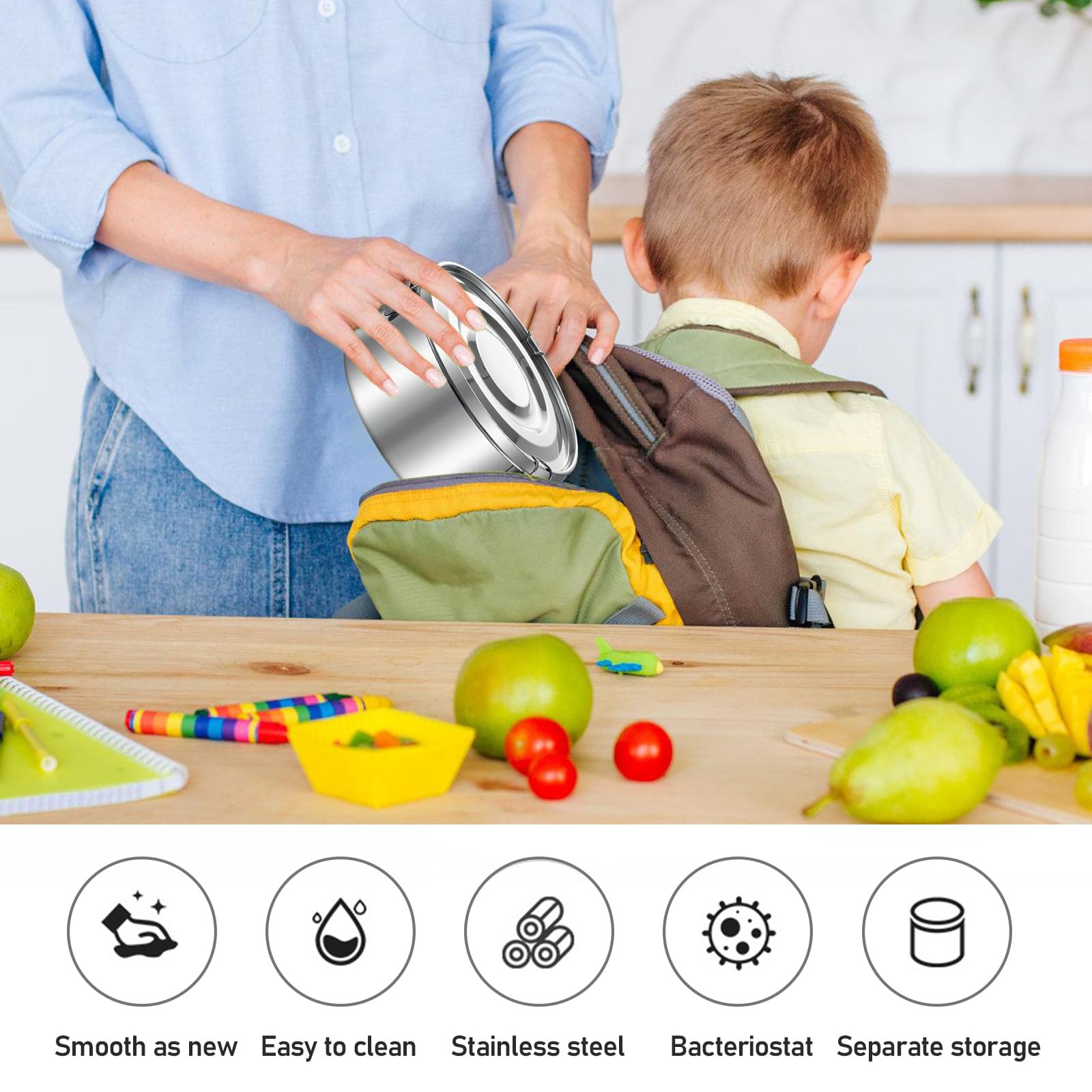3 stuks roestvrijstalen broodtrommel, 360 ml voedselcontainer voor kinderen, lekvrije lunchbox roestvrij staal, snackbox voor kinderen, metalen dozen met deksel, opbergdozen voor snacks, muesli