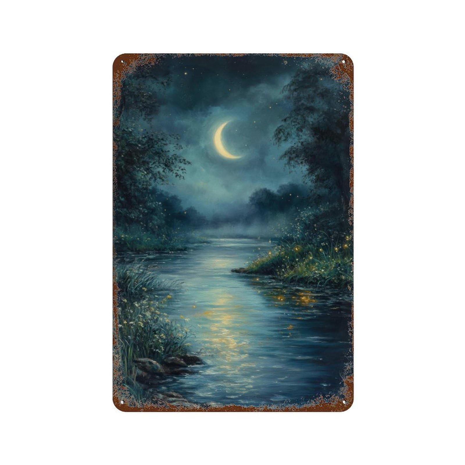 xiaoxiaoshen Misty River Celestial Mystical Night Sky Dreamy Landscape Wall Decor Art Metal Tin Poster Modern Home Decor Art Home Bar Shop Decorations Vintage Sign 30x20cm