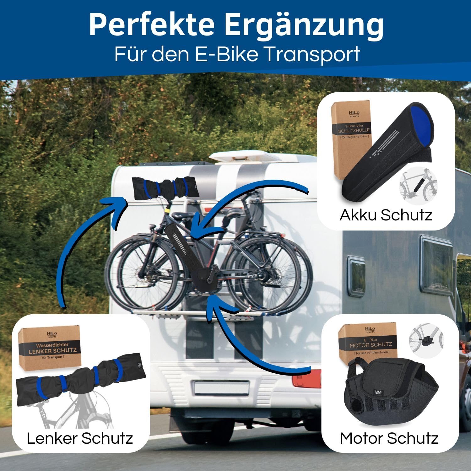 HiLo sports E-Bike Motor Schutzhülle - [Für alle Mittelmotoren] - Passend für Bosch, Shimano, Brose, Yamaha - Fahrrad Transportschutz bei Regen, Spritzwasser & Schmutz -Neopren Fahrradschutz (Neopren)