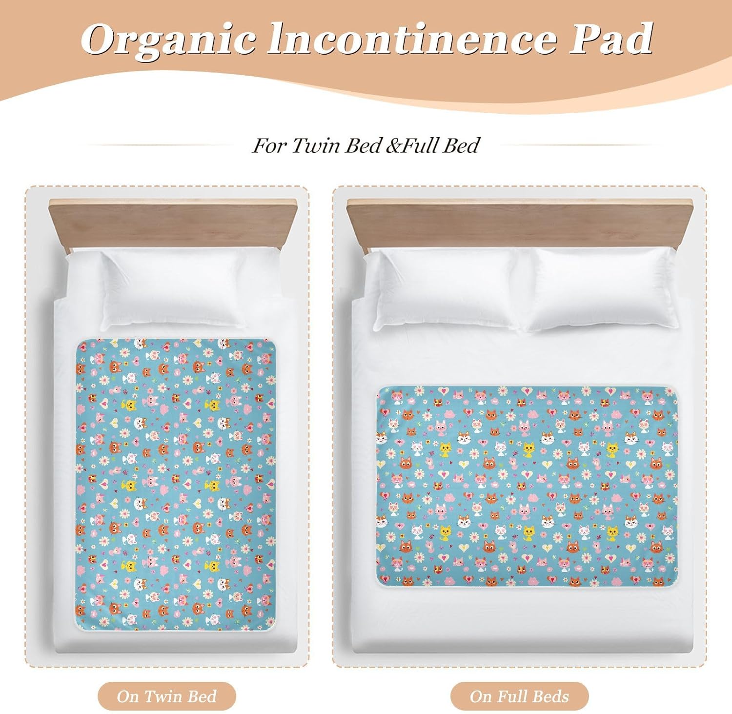 Simple Cartoon Cats Extra Large Resuable Toddler Mattress Pads Soft Absorbent Baby Pee Pads Slip-Resistant Toddler Bedding Products for Infant Baby , 52" L x 34" W