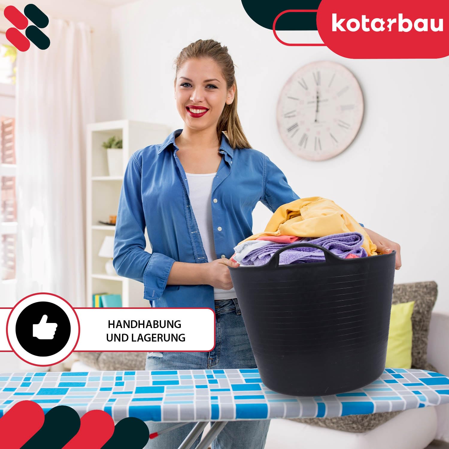 KOTARBAU® Elastischer Gummitrog Schwarz mit Tragegriffen Universal Flexibler Gartenkorb 42L