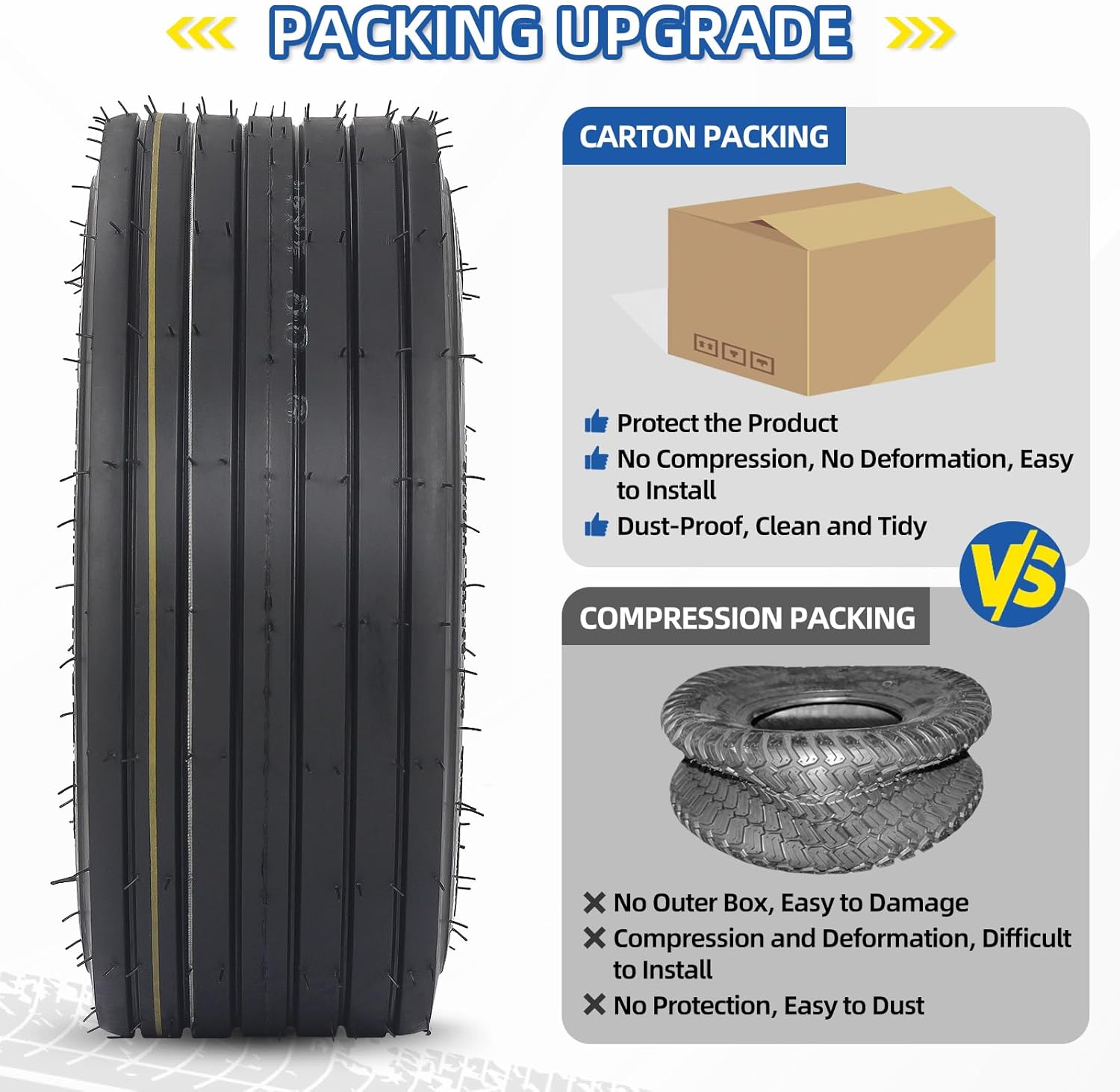 GICOOL (2 Pack) 13x5.00-6 Tubeless Lawn Mower Tires, 13x5.00-6 Riding Lawnmower Straight Rib Tread, 4 Ply