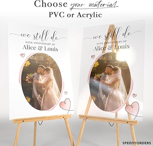 Miniatura 10 de SPEEDYORDERS Cartel de aniversario de boda número 50, letrero de aniversario dorado personalizado, póster de fiesta de aniversario de matrimonio