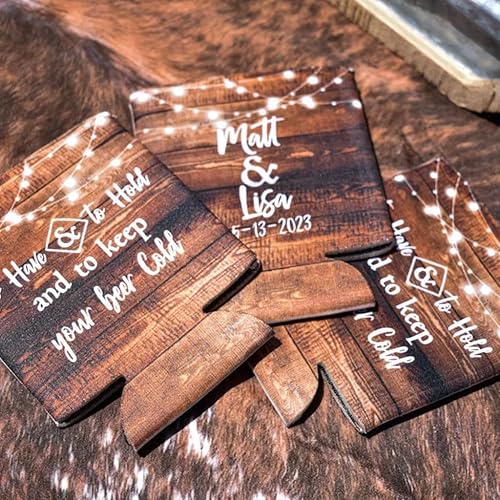 Miniatura 8 de Enfriadores de latas de boda personalizados "para tener y sostener y mantener tu bebida fría" nombres personalizados de novia y novio + fecha,