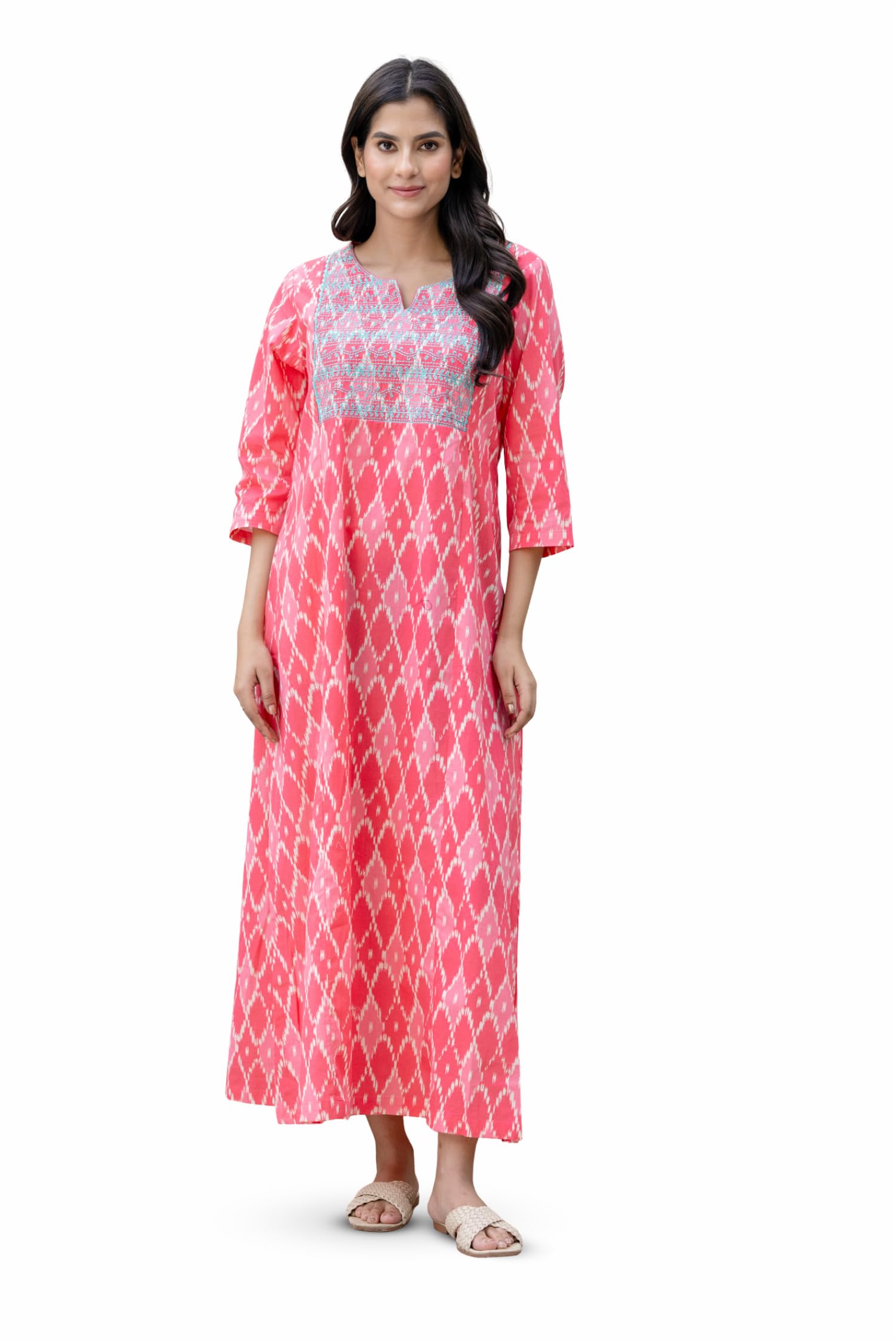 NIHSAMAH Cotton Nighty for Women — Printed Stylish Night Gown, Comfortable Sleepwear Long Nightwear, Maxi Price In India