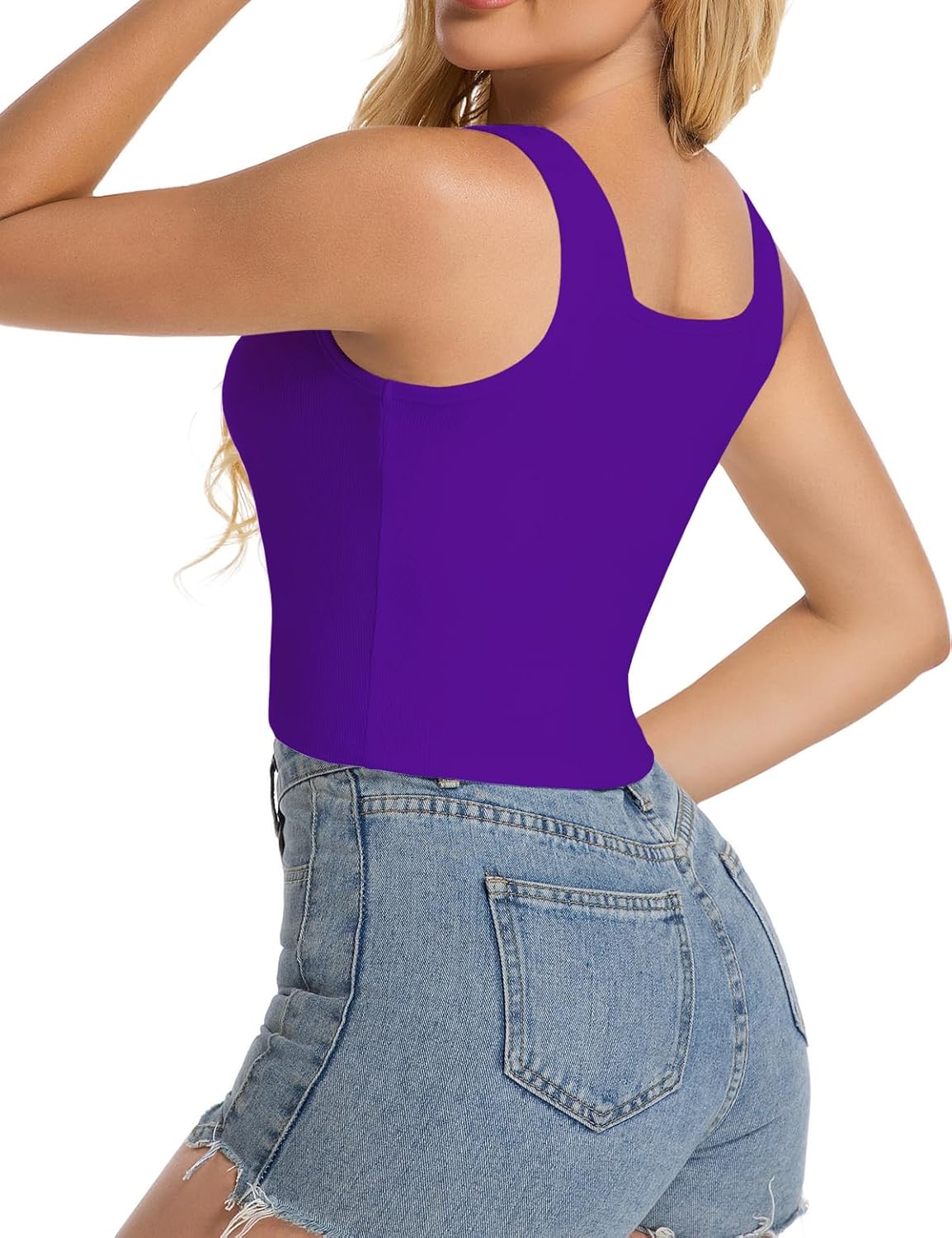 Women's Sleeveless Ribbed Tank Tops V Neck Stretchy Casual Basic Form Fitting Crop Tops - Image 2