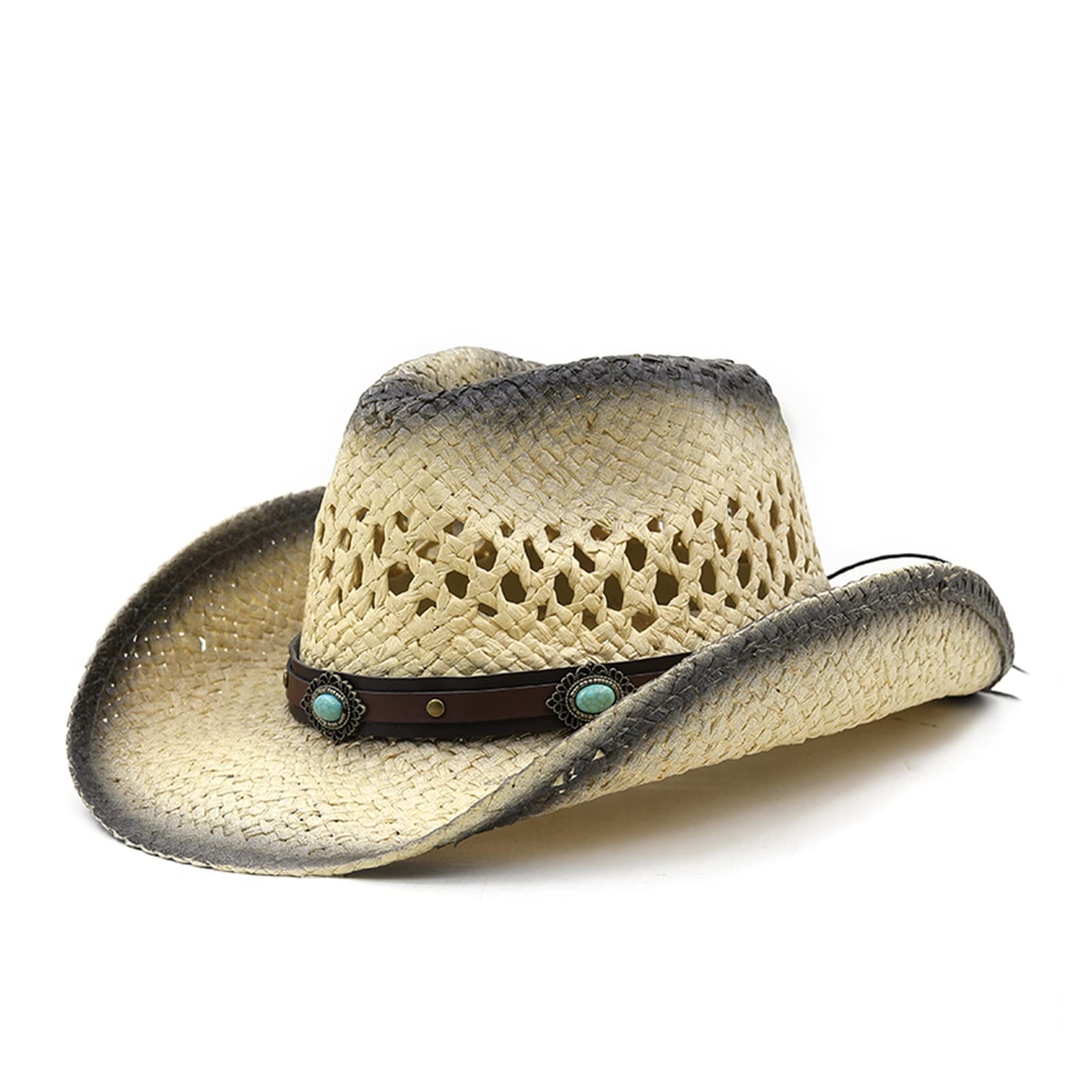 BoqQu Sombrero de Sol Tejido a Mano Hueco for Hombres y Mujeres, Sombreros de Verano, Sombrero de Paja de Vaquero Occidental Personalizado, Sombrero de Playa for niña