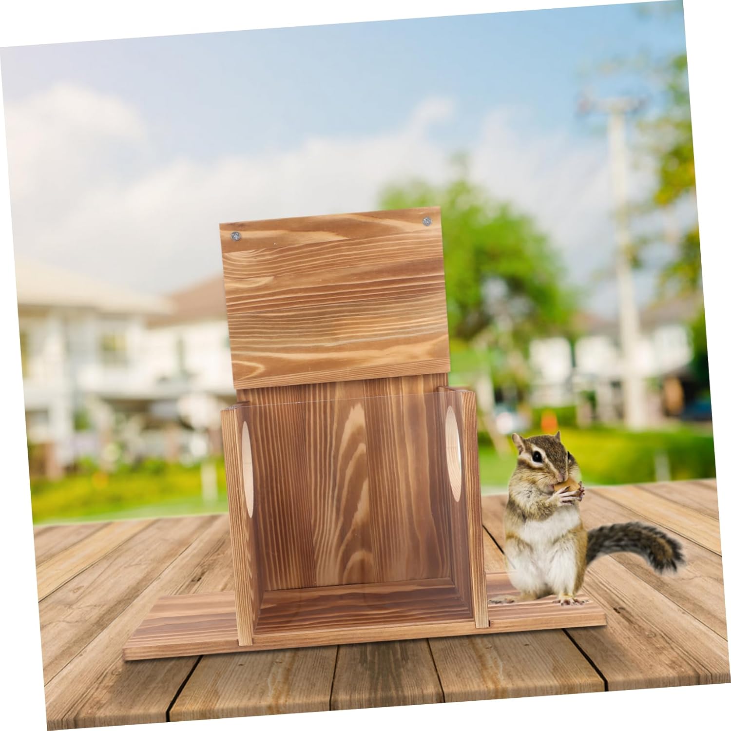 Mikikit Outdoor Squirrel Feeder Garden Feeding Box for Squirrels and Hamsters Weatherproof Design for Year Use Attractive Pet Food Storage