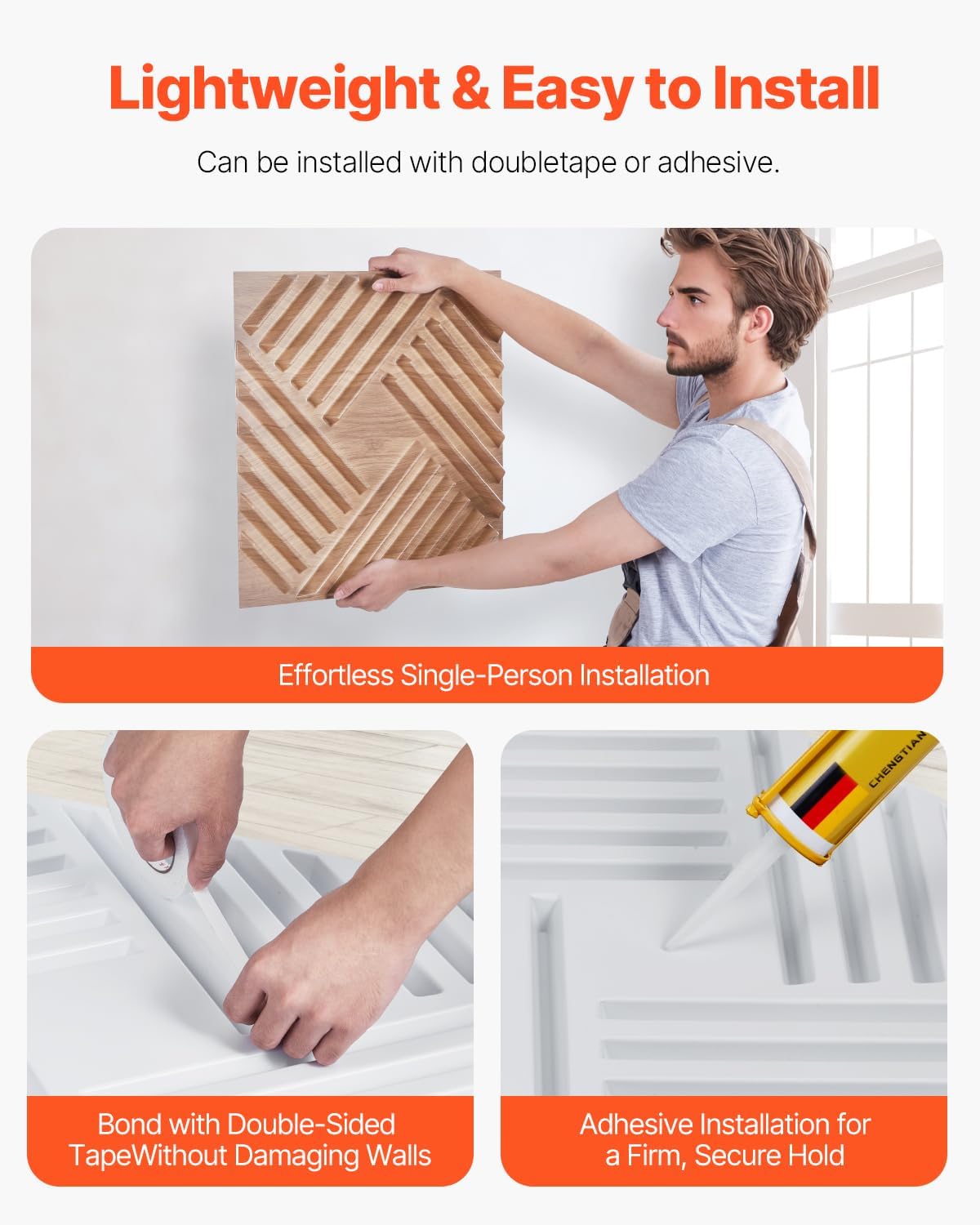 VEVOR 3D Wall Panels, 12-Pack 19.7 x 19.7 in PVC Modern Art Minimalist Salt Tiles, 32 Sq.Ft Coverage Accent Wall Panel, Interior Home Decor for Bedroom, Living & Gaming Room, Light Wood Color