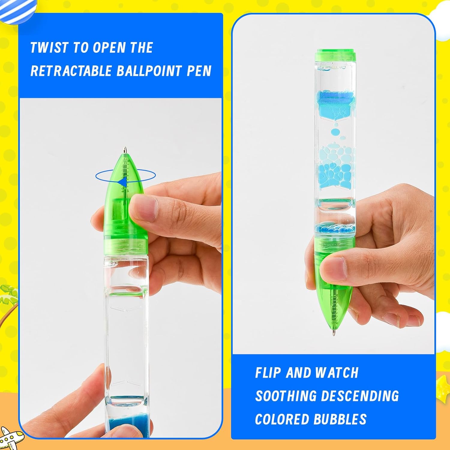 CAILINK Liquid Motion Pens - 4 Pack Fidget Toys for Sensory Play - Leakproof Stress Relief Desk Toys for Kids & Adults, Classroom Prizes, Easter Stocking Stuffers Gifts