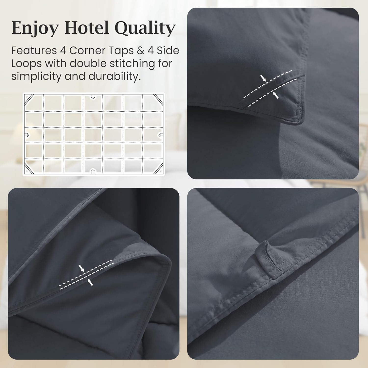 Peace nest Queen Size Goose Feather Fiber and Down Comforter Fluffy Duvet Insert All Season Hotel Luxury Bedding Comforters Soft Medium Warmth 88x88 Inches Dark Grey