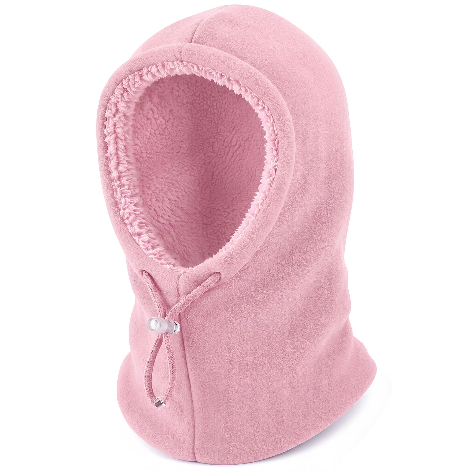 Beehow Kids Balaclava Winter Windproof Fleece Hat – Ski Mask for Boys Girls, Soft Sherpa Lined Stretch Fit for 6-12 Years (Light Pink)