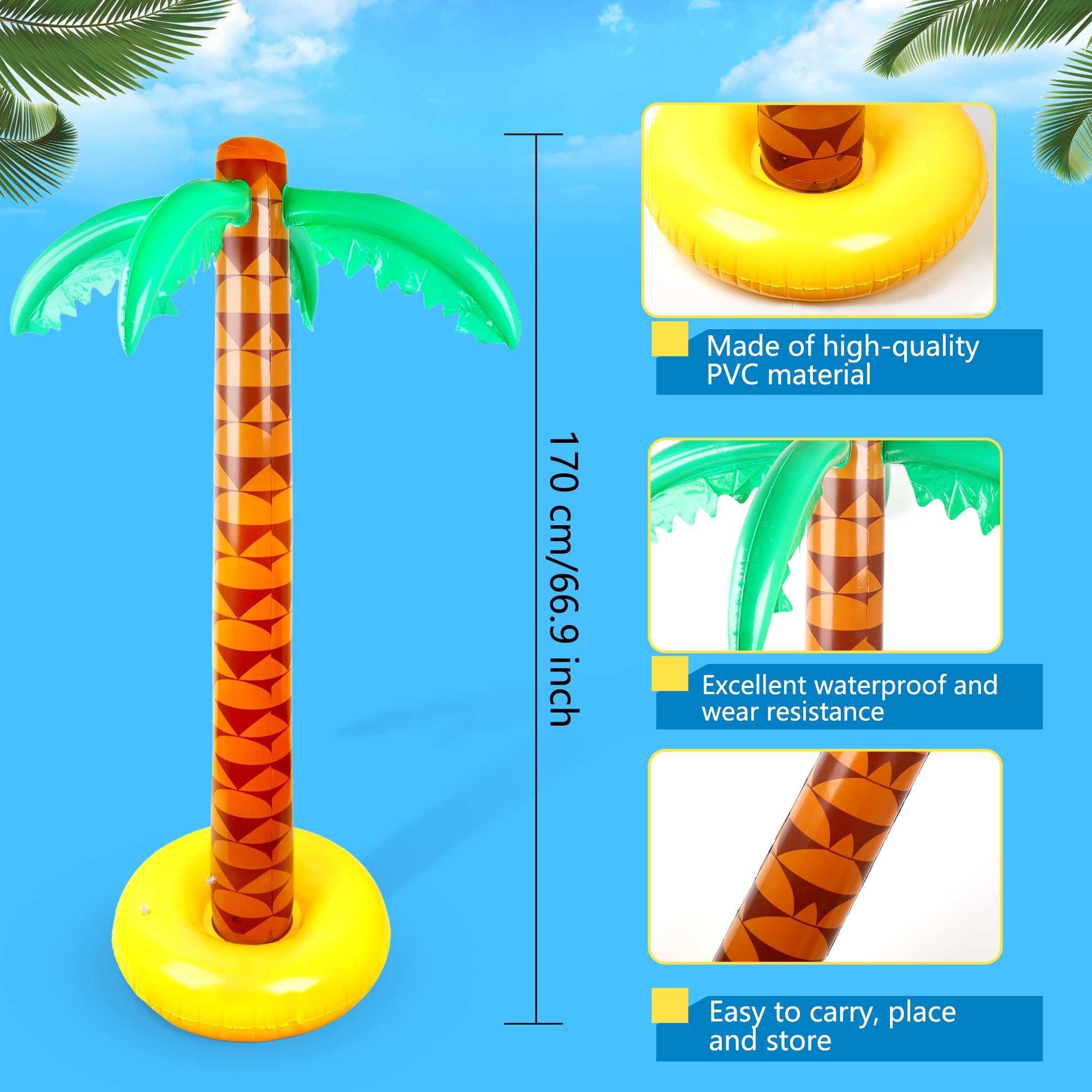 Cotiny 2 Pack 67 Inch Giant Inflatable Palm Trees Jumbo Blow Up Tropical Coconut Tree for Summer Backyard Beach Pool Hawaiian Luau Party Decoration, 2 Colors