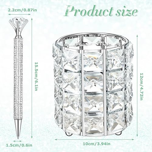 Miniatura 2 de BBTO Portalápices de cristal, 6 bolígrafos de diamantes de imitación para mujeres y niñas, organizador de brochas de maquillaje multifuncional,