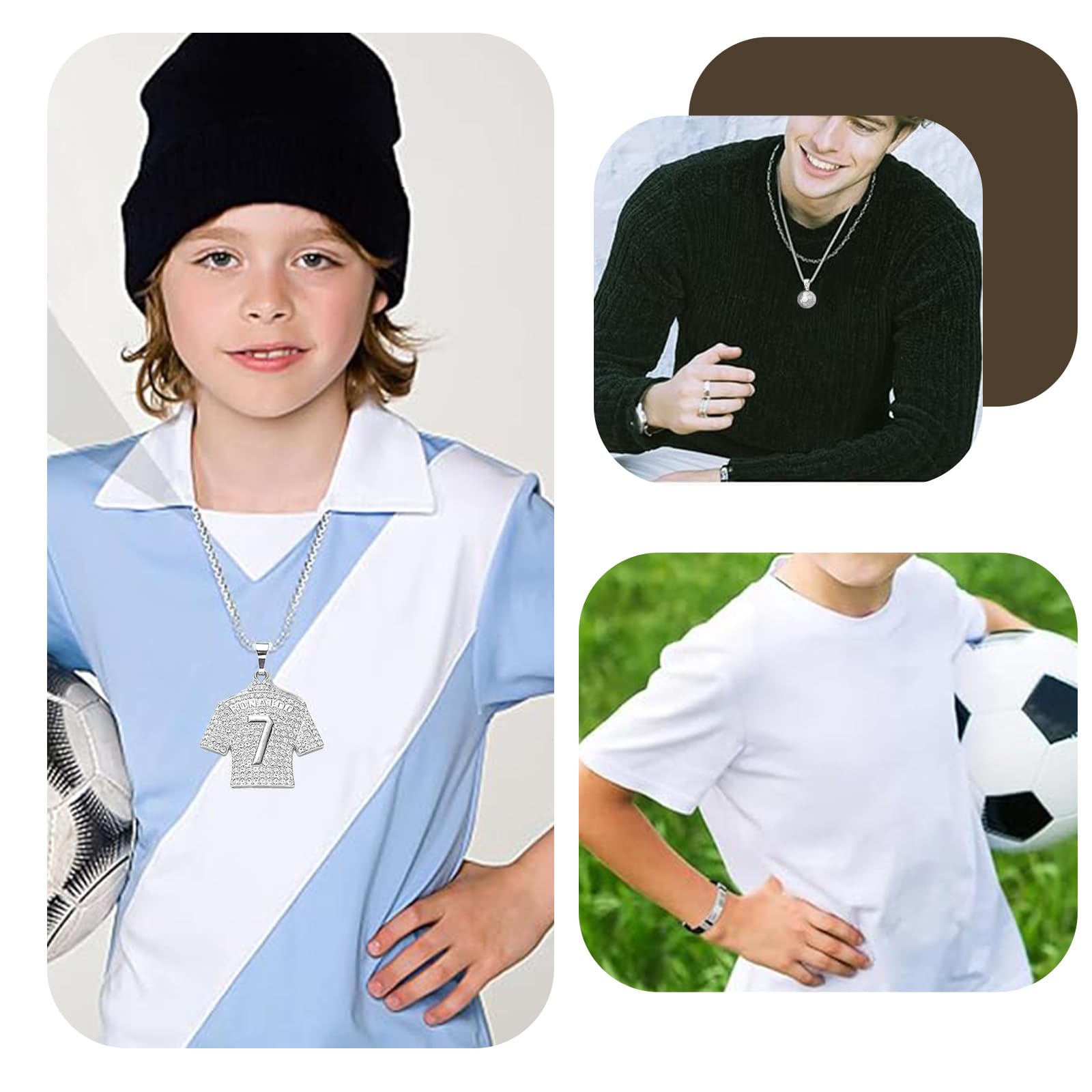 3 Pièces Ensemble D'accessoires de Football, Bracelet C r7, Bracelet de Football pour Garçon, Pendentif Maillot, Collier de Football pour Cadeau D'anniversaire pour Garçon