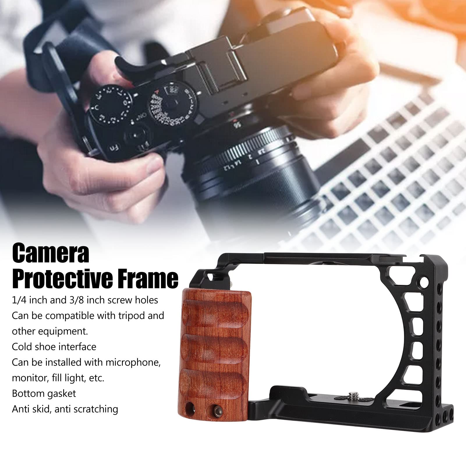 Cuifati Aluminiowa Klatka na Aparat z Drewnianym Uchwytem do Sony A6400