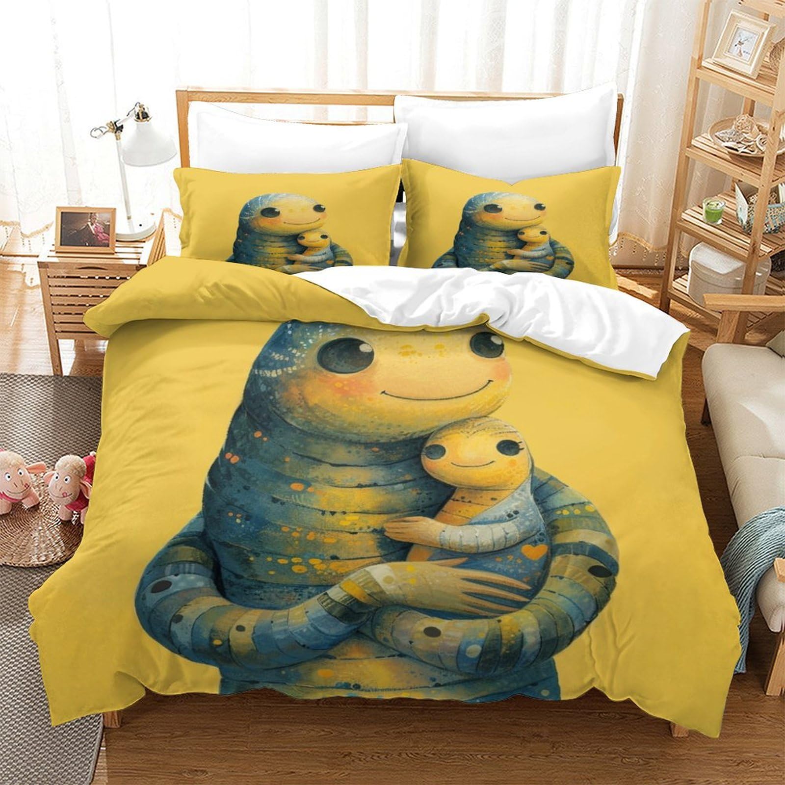 P1S9U7W5Y 3D Printed Whimsical Animal Parent-Child Pattern Duvet Cover Set 3 Pieces Microfiber Bedroom Decor Artistic Bedding Set for Adults/Teens King（220x240cm）