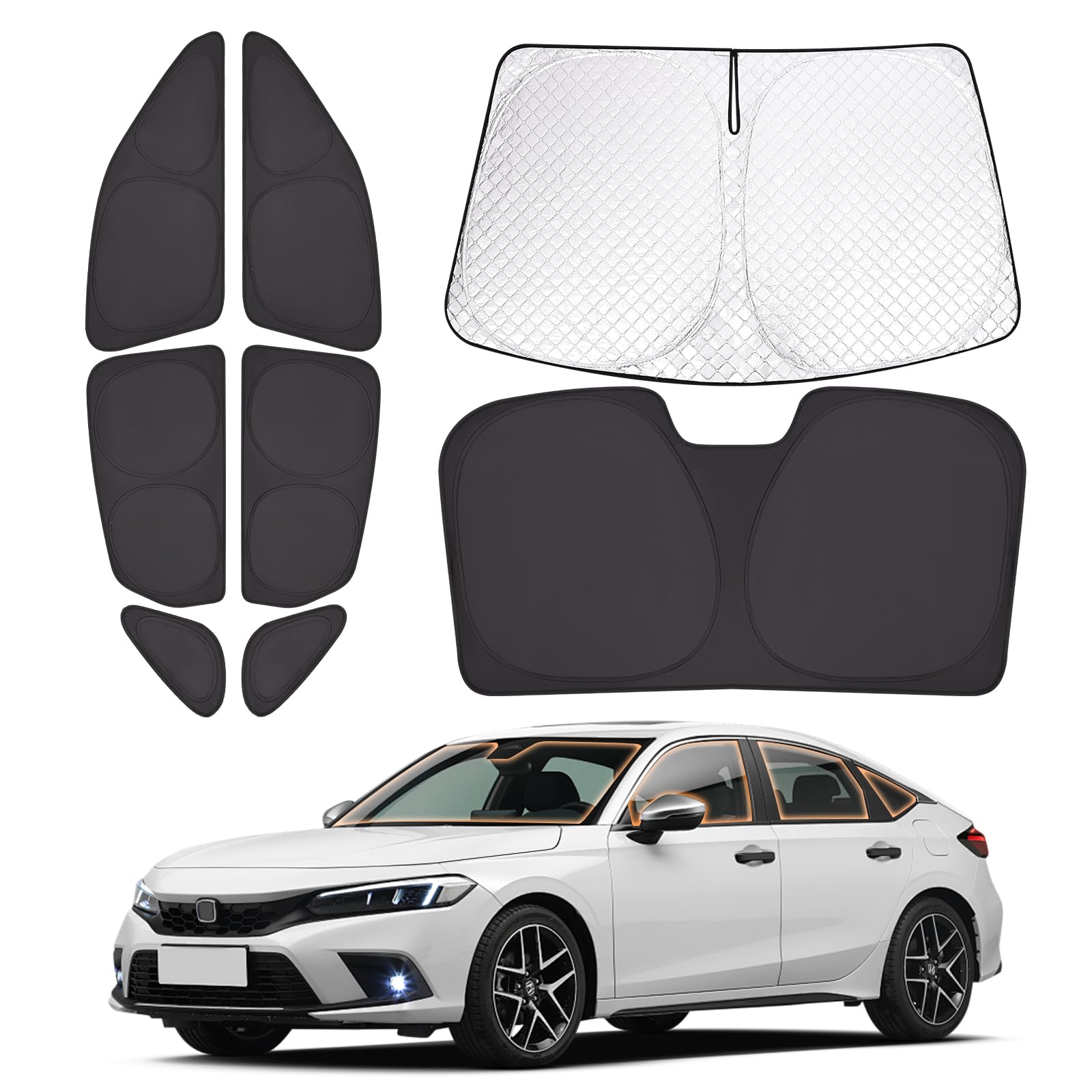 XCBYT 2021-2024 Civic Window Shades | 6 Layers Thickened Car Window Covers | 2 in 1 Car Full Window Privacy Curtains | 100% Blackout Window Shade and Heat Insulation for Camping Napping (8 PCS)