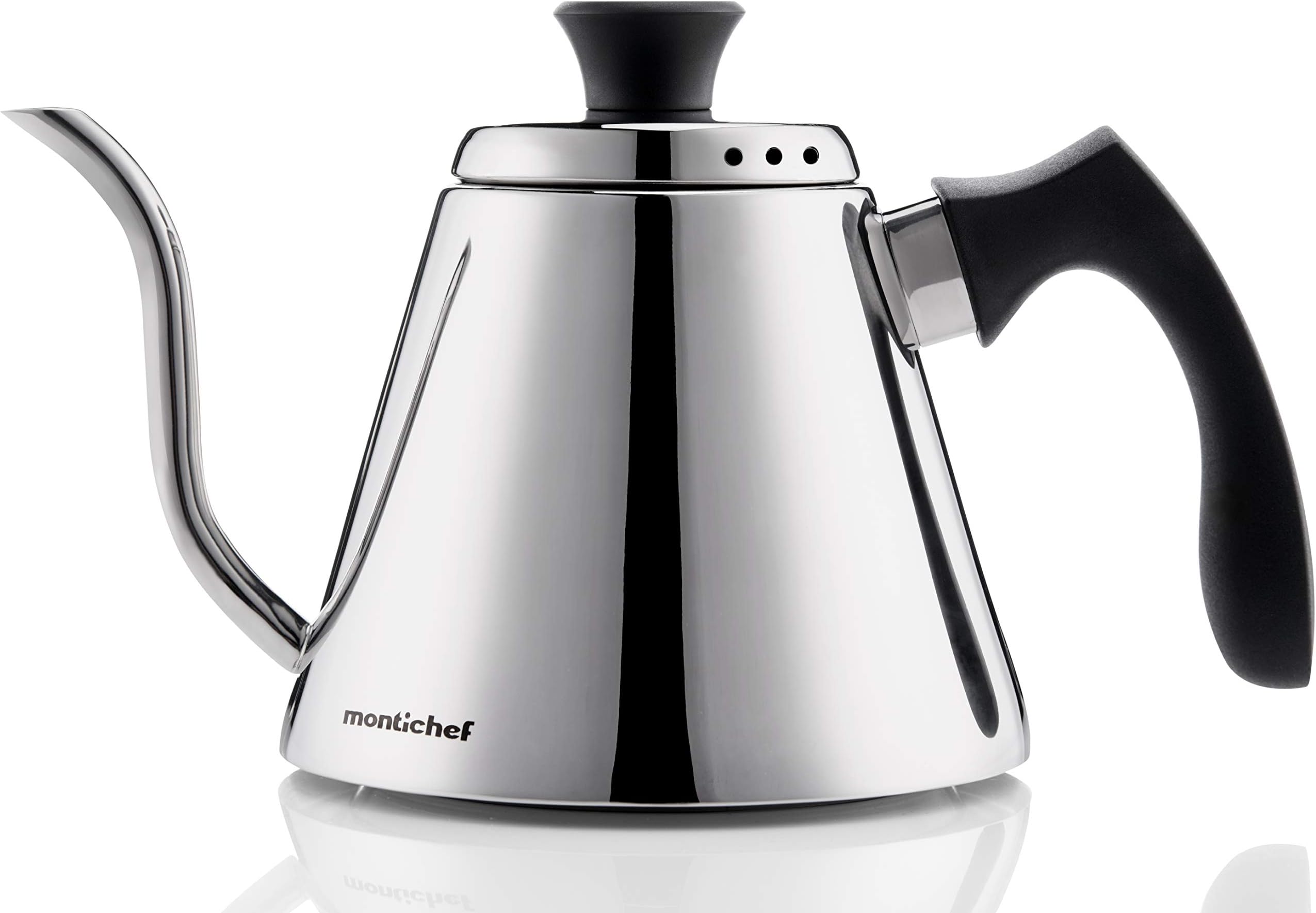 Verezzi Pour Over Gooseneck Drip Kettle for Coffee and Tea - Italian Design 1l Stainless Steel Stovetop Hand Brewer Pot - High Precision Spout Water Flow and Increased Temperature Stability