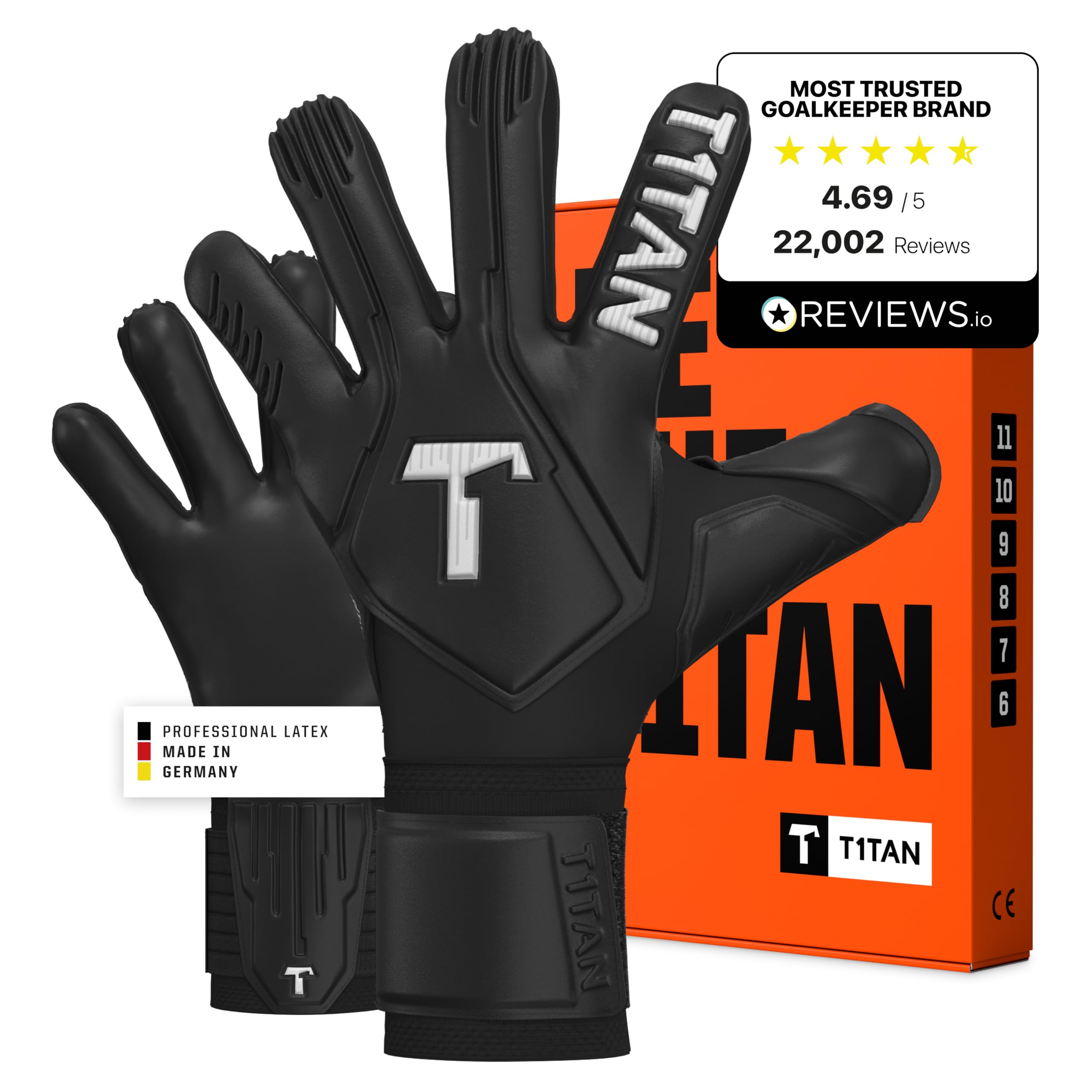 T1TAN Legend Profesional Guantes de Portero para Entrenamiento y Partido, niños y Adultos, Tallas 6-11, Guantes Profesionales, Espuma Adhesiva Gecko Grip de 4 mm