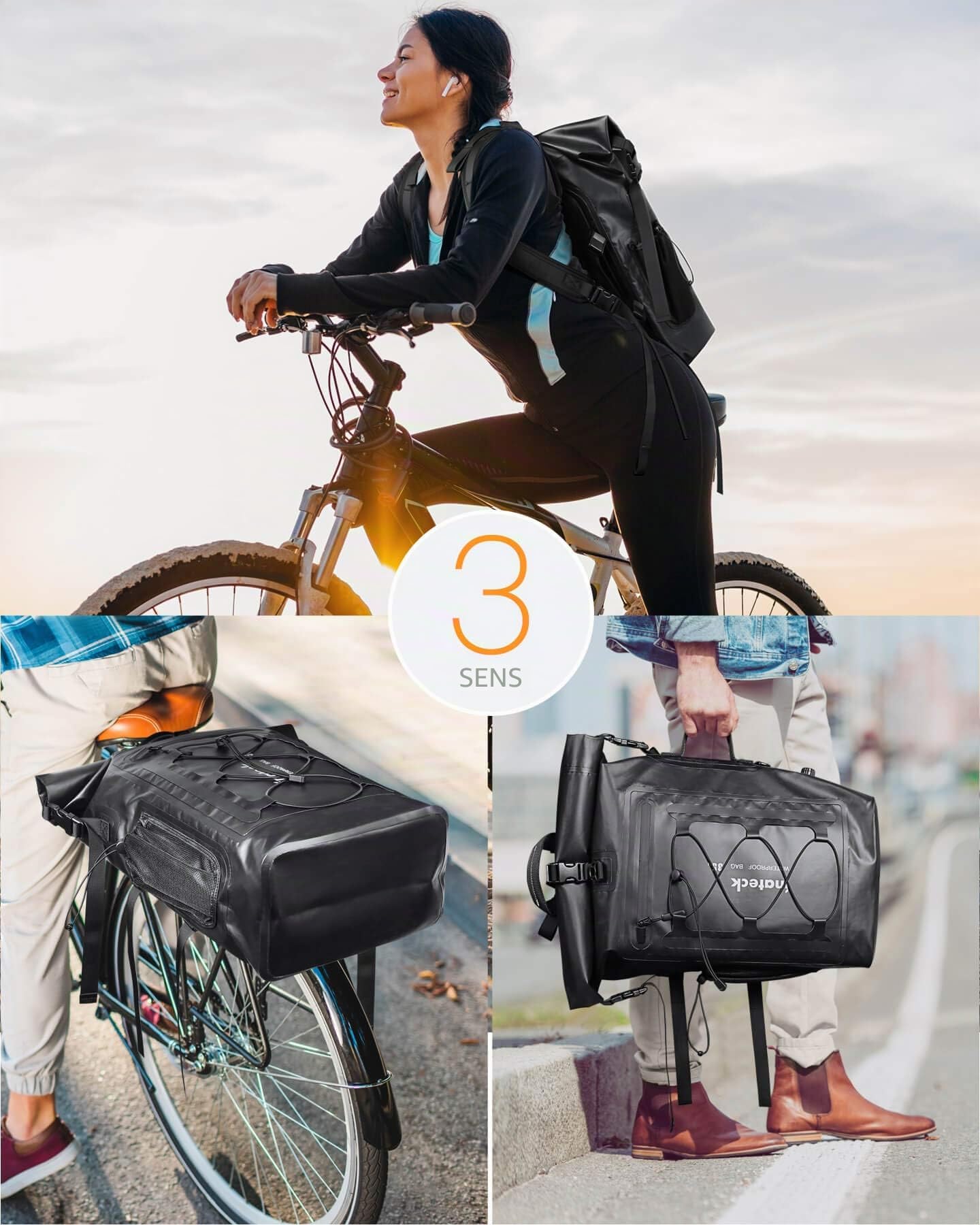 Inateck Sac à Dos Vélo Étanche Grande Capacité pour Bicyclette Randonnée Alpinisme Montagne Sport Camping Course, avec Bretelle Détachable, Soupape d’Échappement Noir