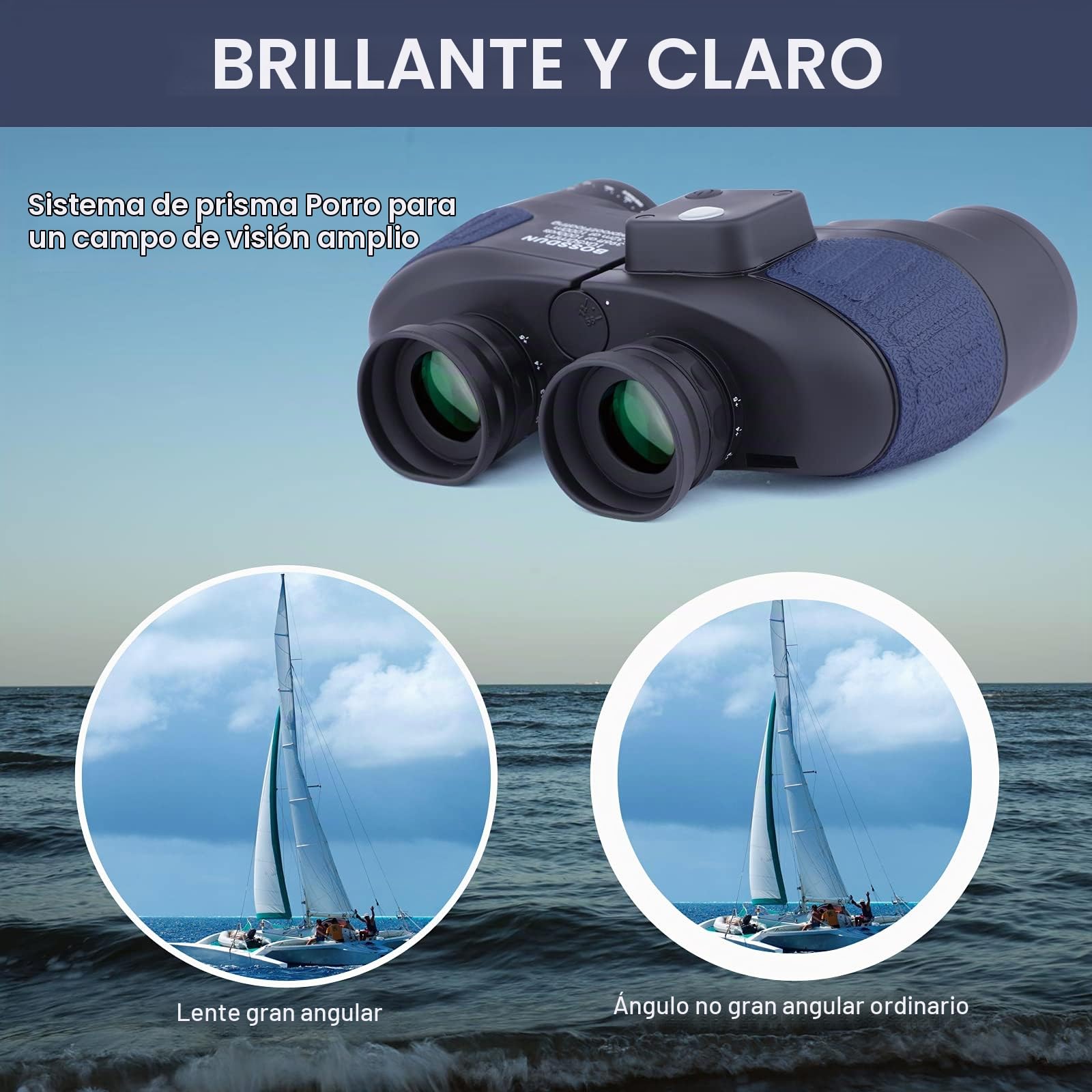 10X50 Prismáticos Marinos para Adultos Impermeable con Brújula Brújula BAK4 a Prueba de Niebla Prism Lens Binoculares Militar para Navegación Navegación Observación de Aves y Caza (LP02L)