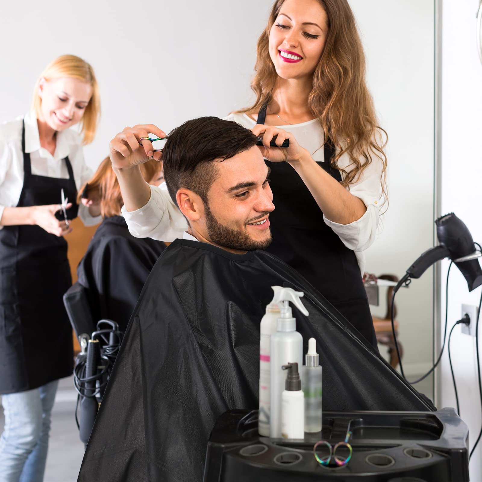 Paquete de 20 capas profesionales de corte de pelo de nailon para peluquería con cierre a presión, Negro - 5