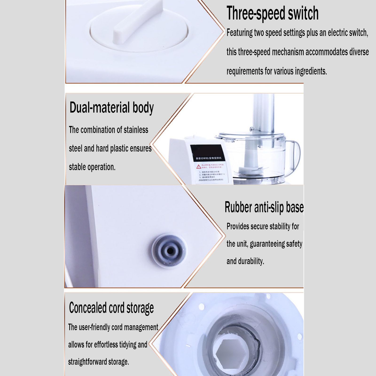 MObyat Tritatutto per Aglio da 350 W, Tritatutto per Verdure da 1,8 L Tre Impostazioni di velocità, Triturazione Rapida in 10 Secondi Design a Doppia Lama, Funzionamento Affidabile