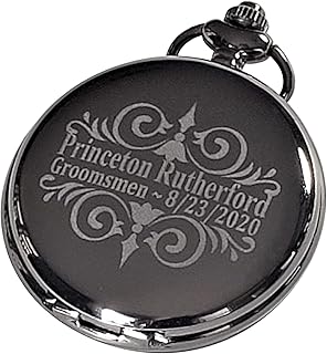 Custom Usher Engraved Pocket Watch - Wedding Groomsmen, Best Man Gifts for Men - Chain, Box and Engraving Included, Comes in 4 Colors