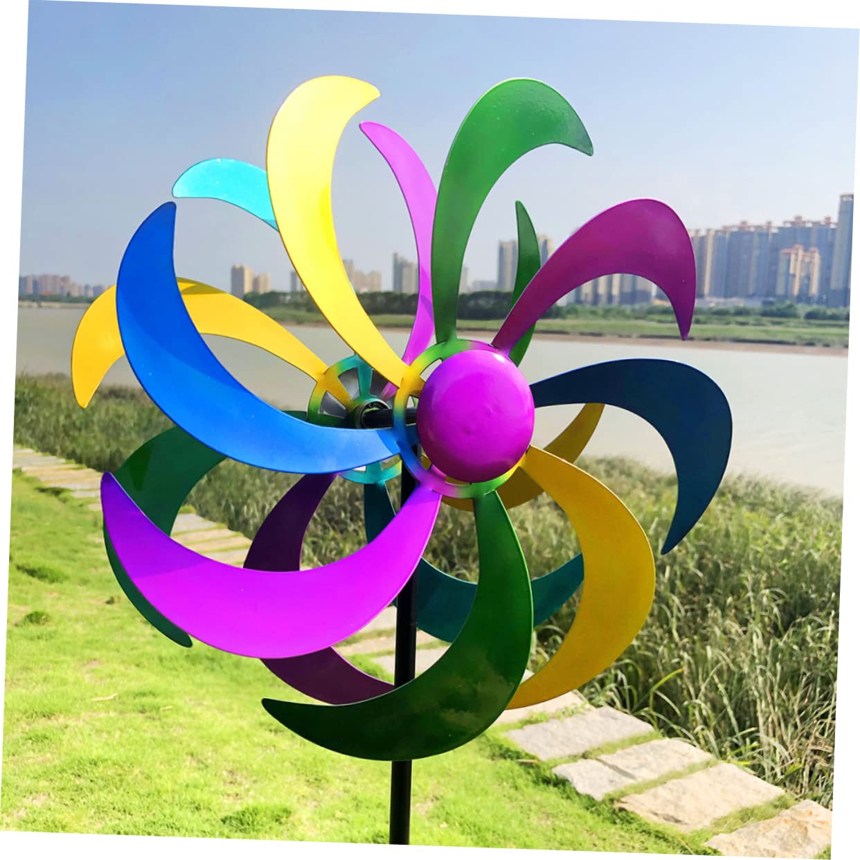 HANABASS Buntes Regenbogenwindrad Für Garten Windrad Wirbelwindrad Aus Eisenmaterial Für Junge Mädchen Party Windmühle Bunte Windmühle Spinner Für Terrassen Außen Dekoration