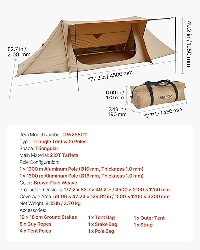 Miniatura 7 de VEVOR Tienda de campaña caliente Tipi con gato de estufa, tiendas de campaña portátiles de invierno con falda de nieve, fácil instalación, tiendas