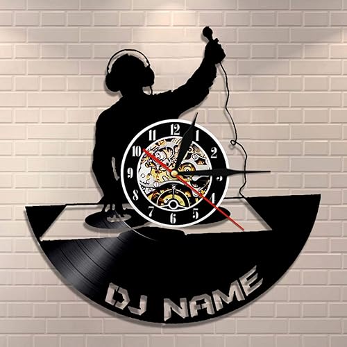 Miniatura 2 de Reloj de pared de disco de vinilo hecho a mano con nombre de DJ personalizado, disco de vinilo, reloj de pared, tocadiscos de DJ, sombras, relojes
