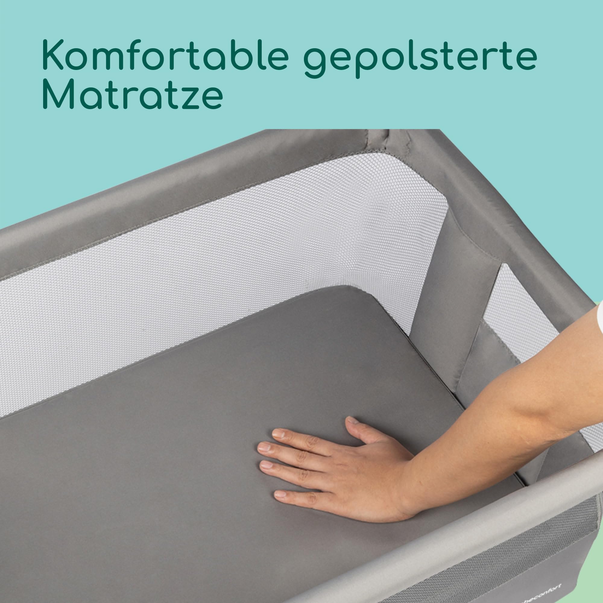 Bebeconfort Zina Co-Sleeper & Beistellbett Baby Von der Geburt bis zu 6 Monaten (0-9kg), Klappbares Beistellbett, 5 verstellbare Höhen, Verstellbare Matratze, Mineral Grey