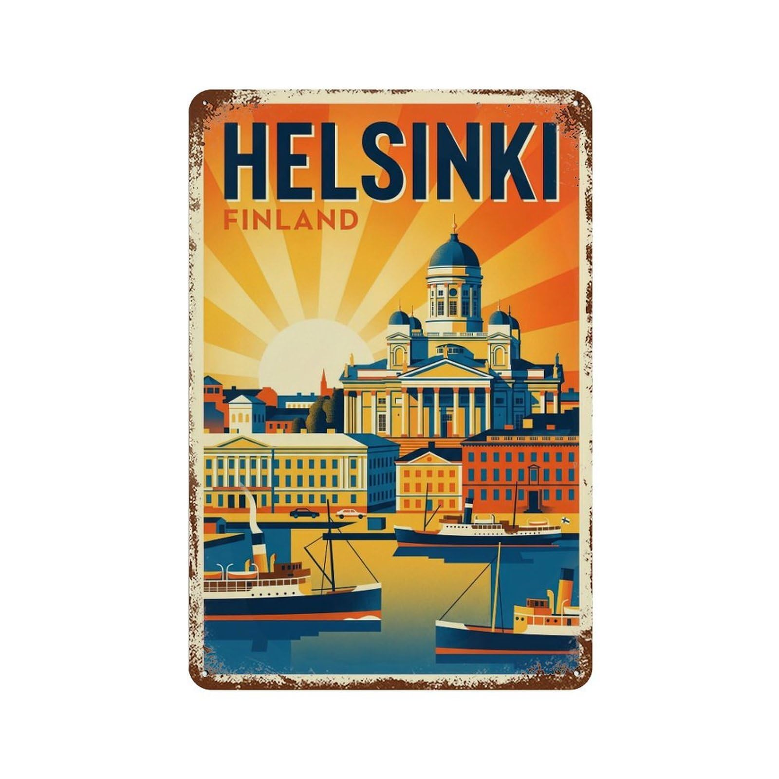 Galvaxio Style Retro Travel Finland Helsinki Metal Tin Sign