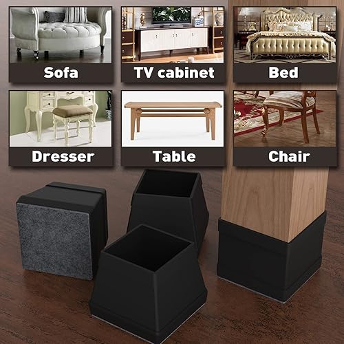 Miniatura 3 de Uukyttrium 16 protectores cuadrados de silicona para patas de silla, (negro, 2 pulgadas X-L).