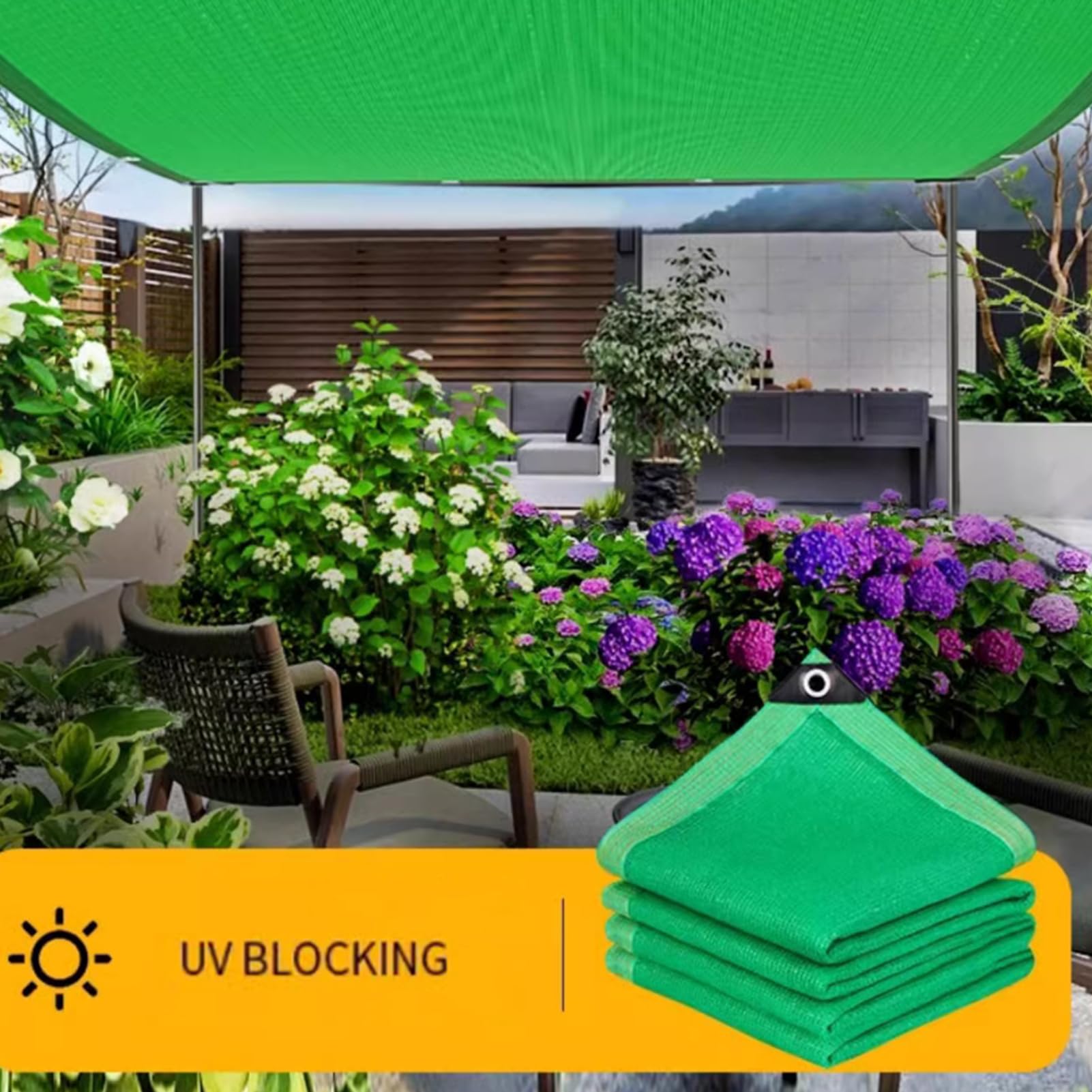 Malla Sombreo Jardín Verde Malla Sombreadora de Protección Solar Red De Sombra De Privacidad Transpirable Mallas de Sombreo con Ojales para Terraza Flores Balcón Piscina (6x8m/19.7x26.2ft)