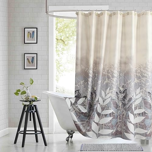 Miniatura 11 de Cortina de Ducha de Tela Floral, Azul Negro Beige Acuarela Planta Cortinas de Ducha para Baño, Cortinas de Baño Decorativas Modernas, 72" An x 72"